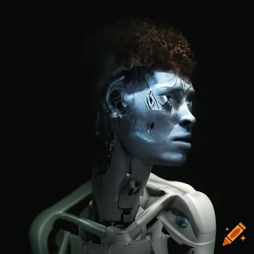 Man transformed into a robot by a futuristic machine on Craiyon