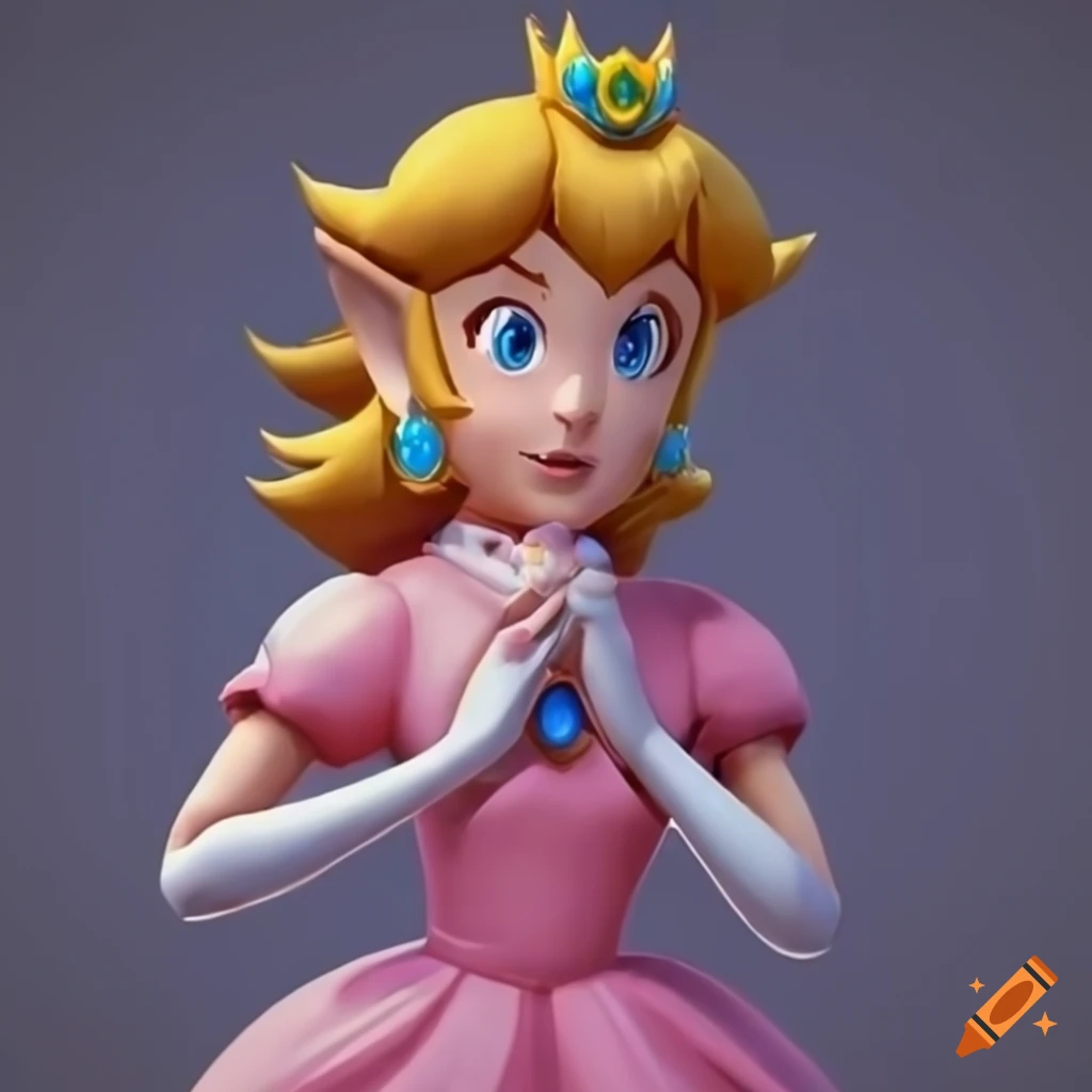 Link admiring princess peach's ballgown on a dress dummy