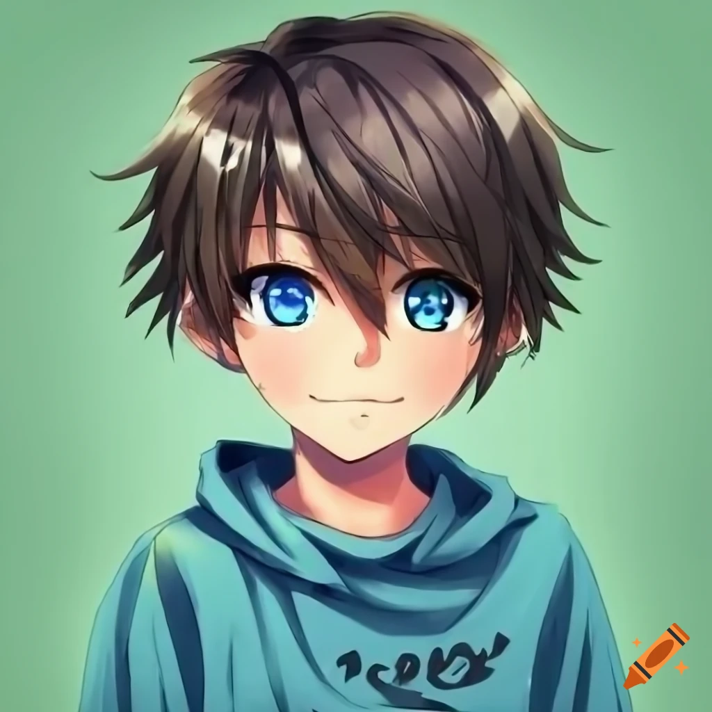 Anime boy with wavy dark brown hair and mismatched eyes