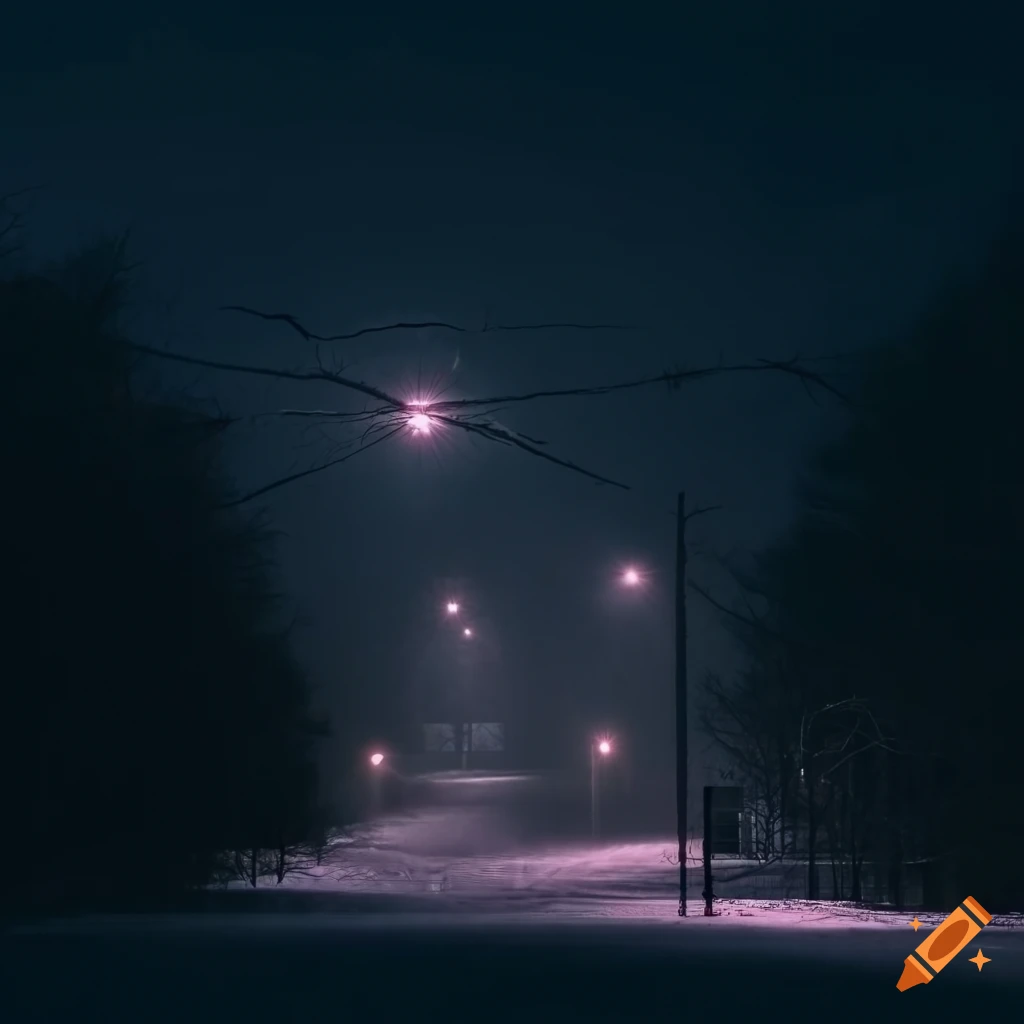 Vintage snowy night in the suburbs