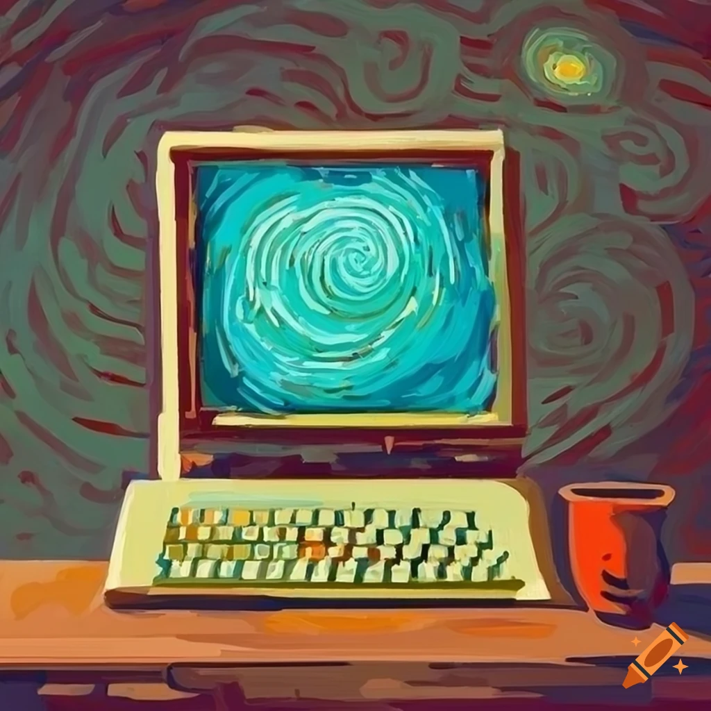 Van gogh style painting of an old computer icon