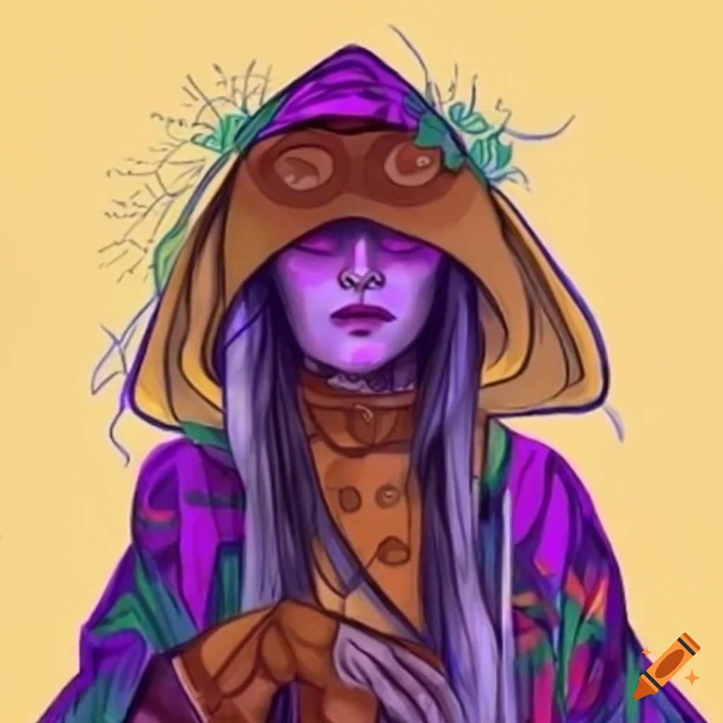 illustration of a mysterious beekeeper woman in a tarot card style