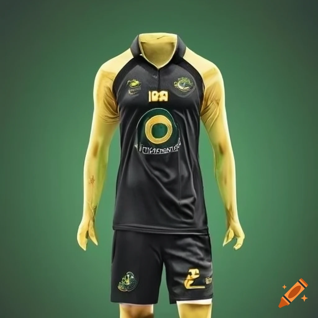 Black sports uniform for team australia with green and gold colors