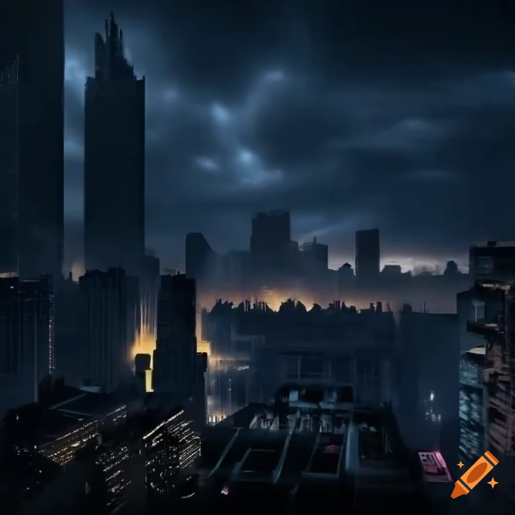 image of a dark and gloomy city skyscraper