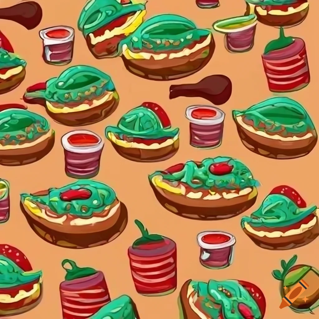cartoon background of delicious Mexican food