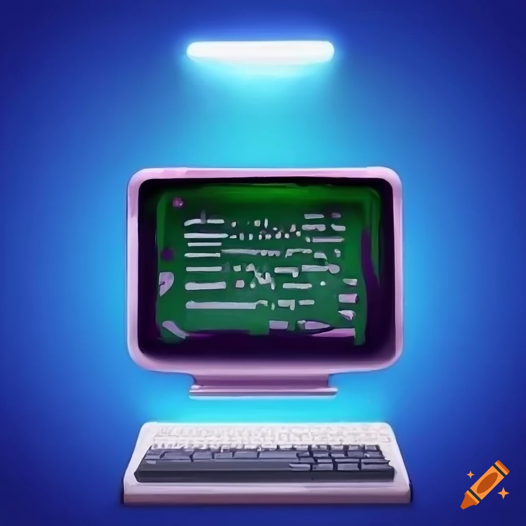 Icon painting of a computer with code on screen