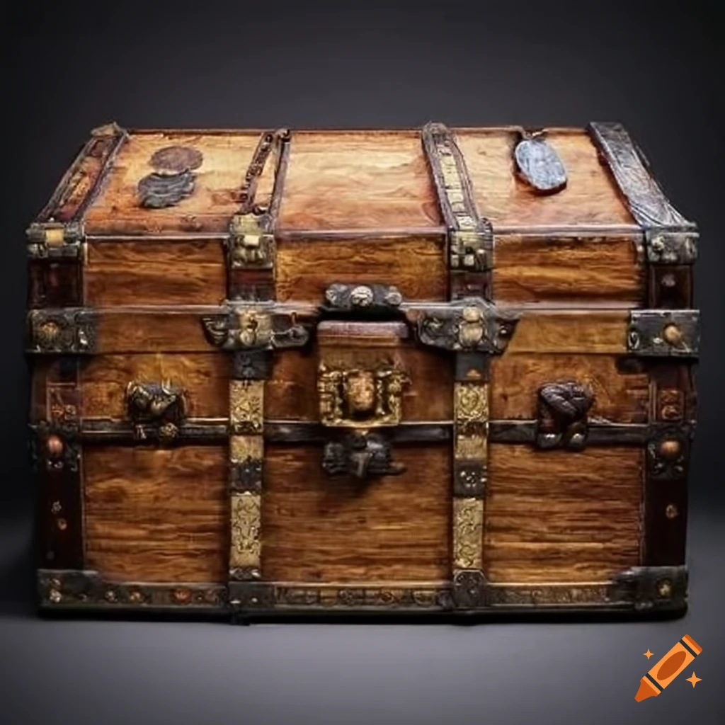 Antique trunk with valuable coins and gold