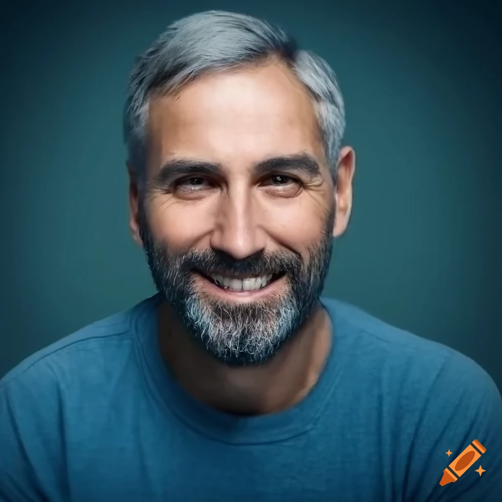 Attractive man with gray hair and blue eyes