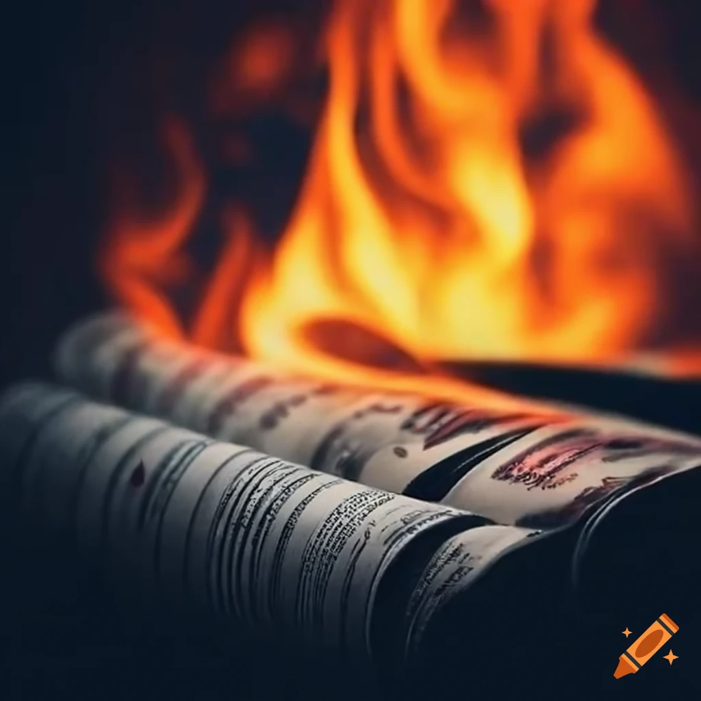 Photograph of burning newspapers