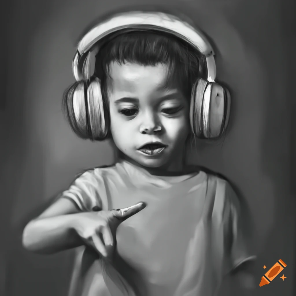 concentrated kid with headphones using computer