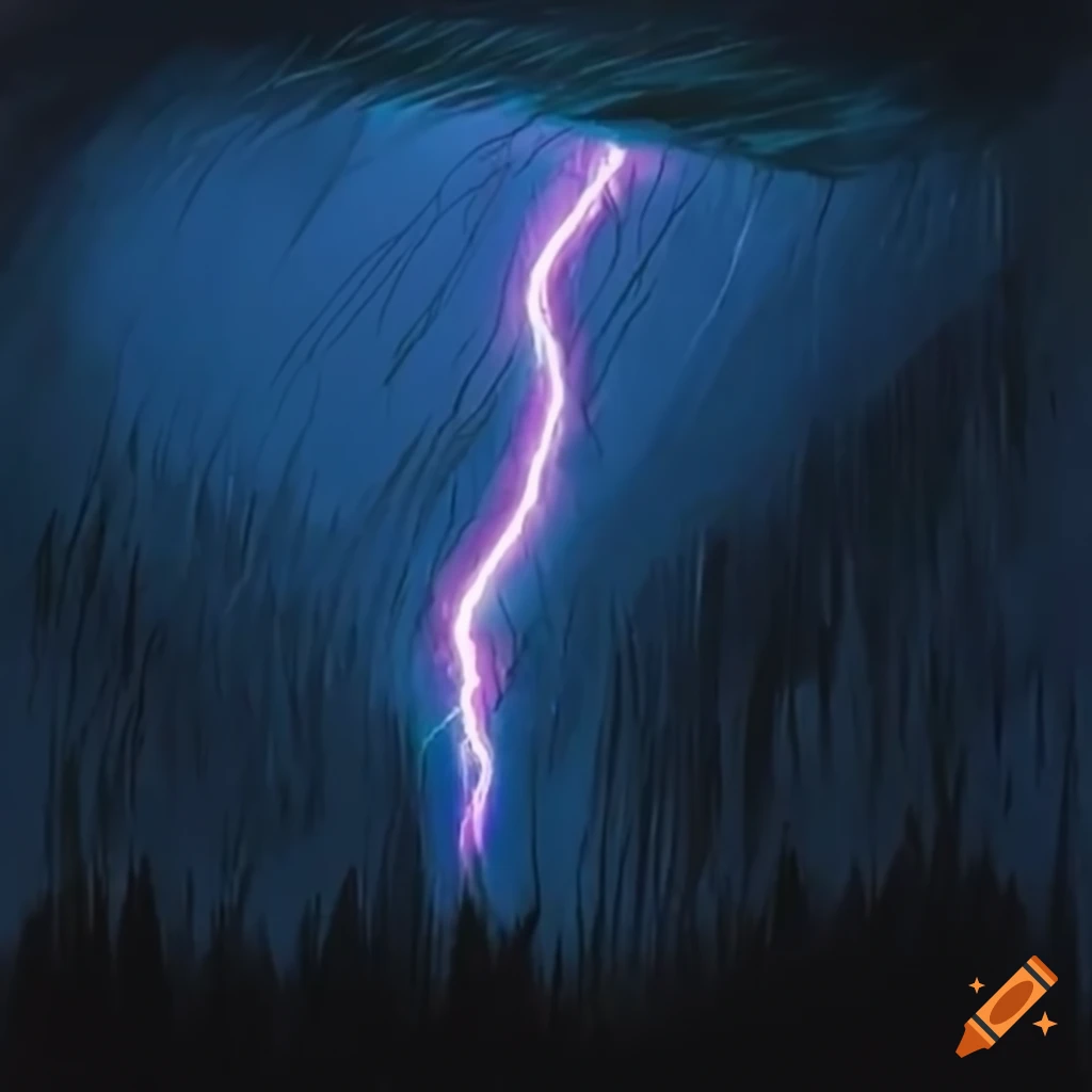 nighttime raincloud with lightning bolt