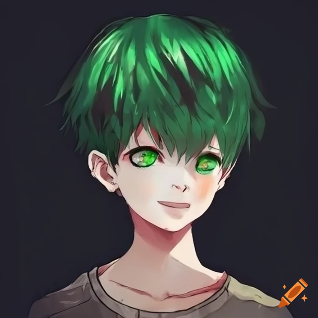 Portrait of a boy with green eyes and green hair
