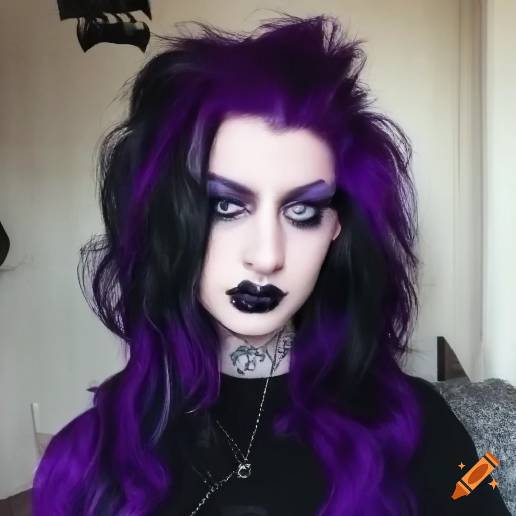 Goth Guy With Dark Purple And Black Hair And Makeup 3636