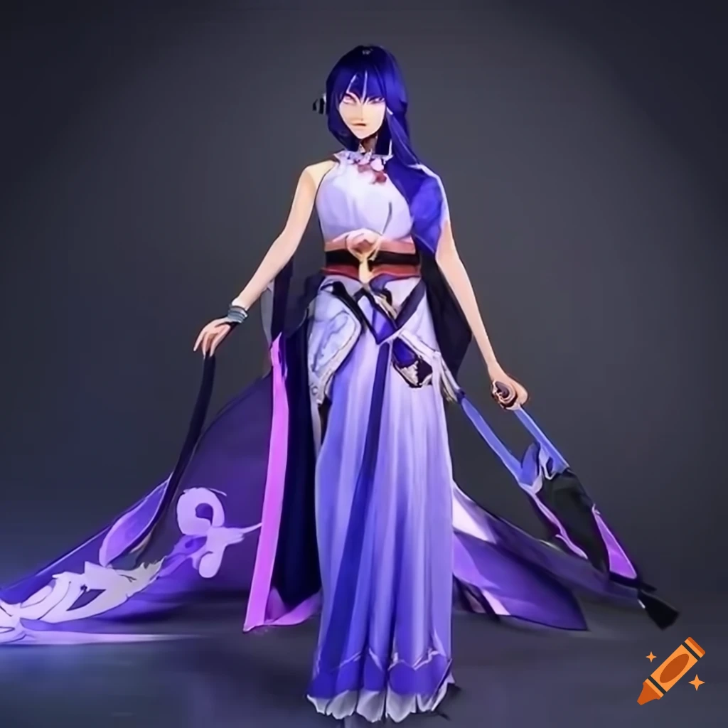 cosplay of Raiden from Genshin Impact in saree