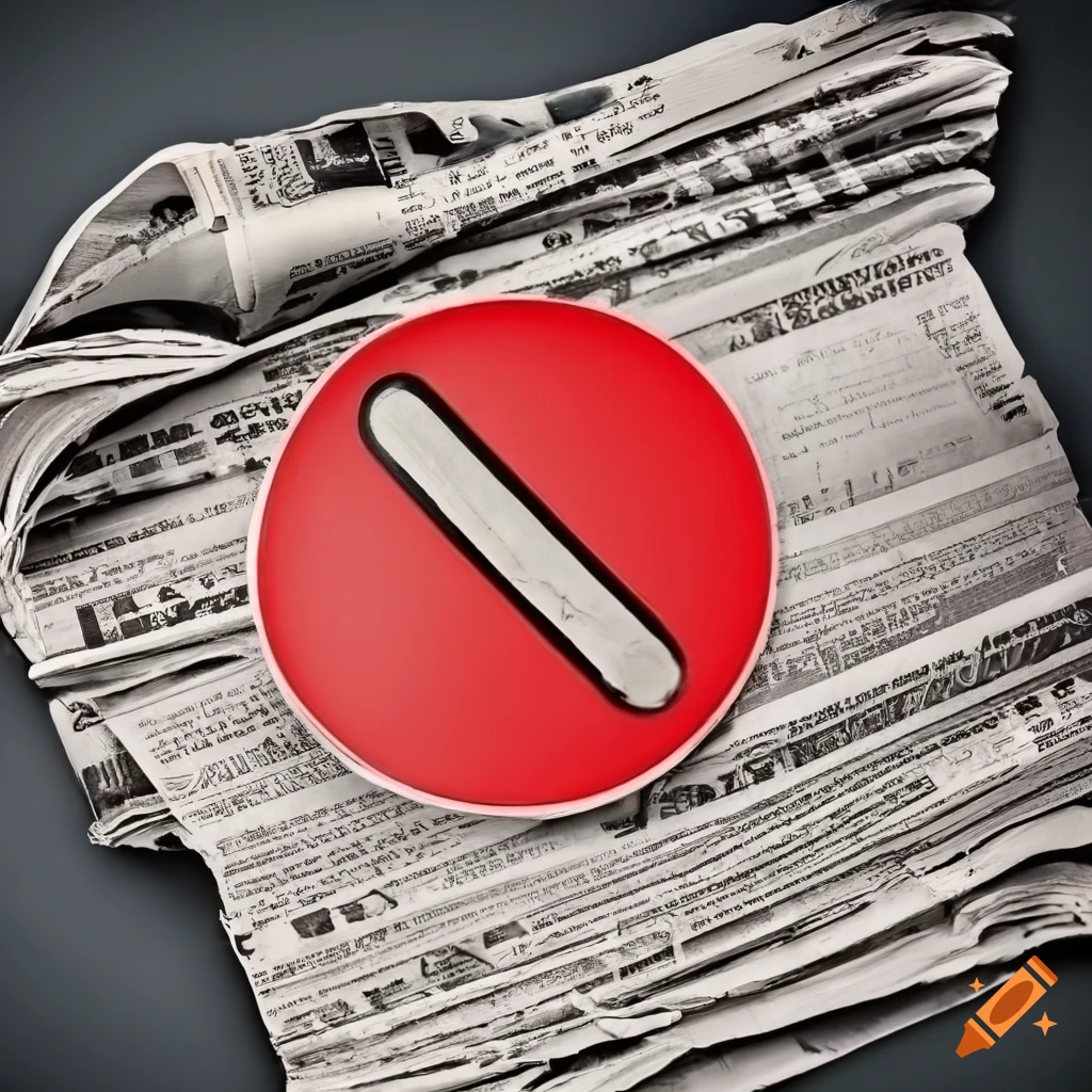 close-up of newspapers with a red ban sign