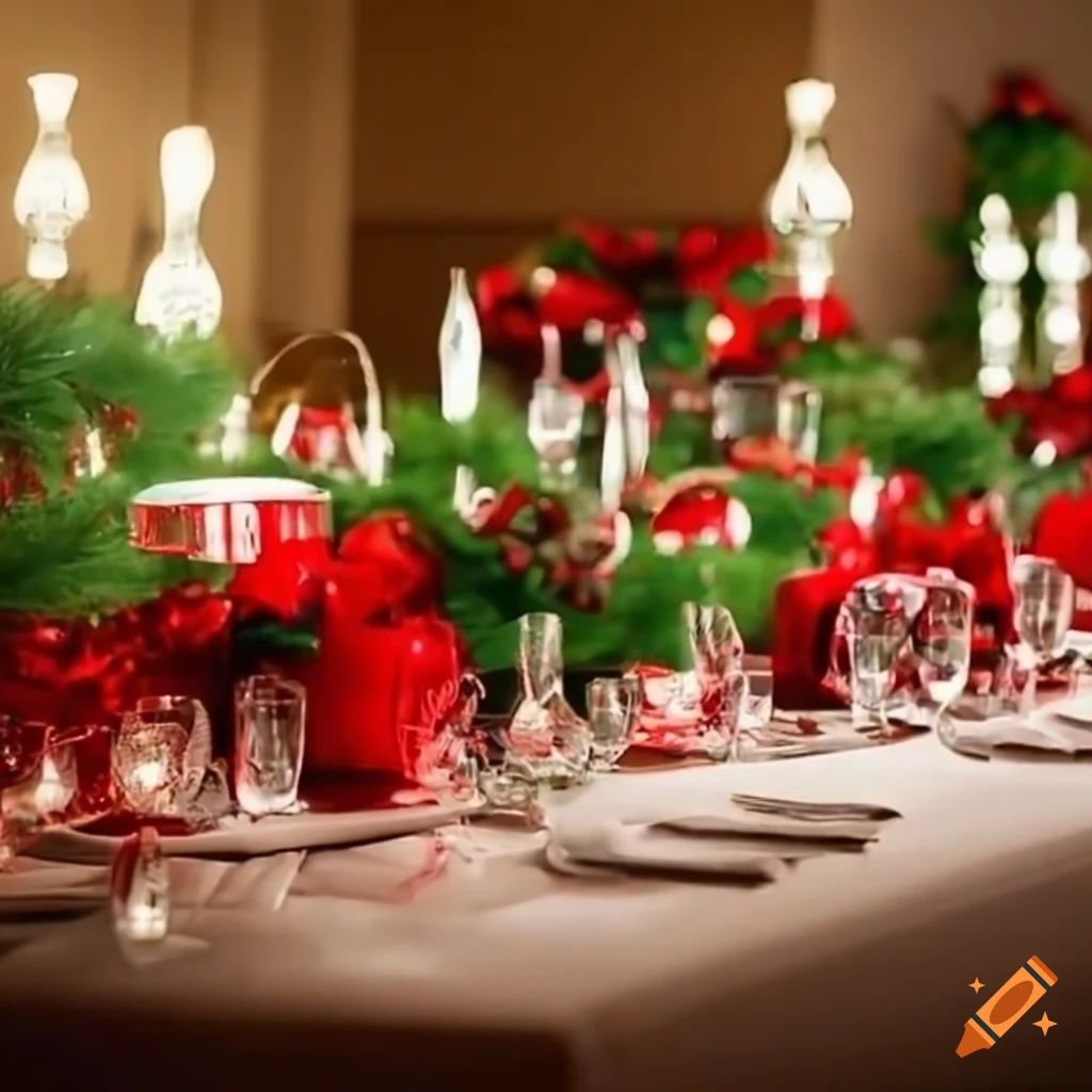 festive dining room with a long table for Christmas