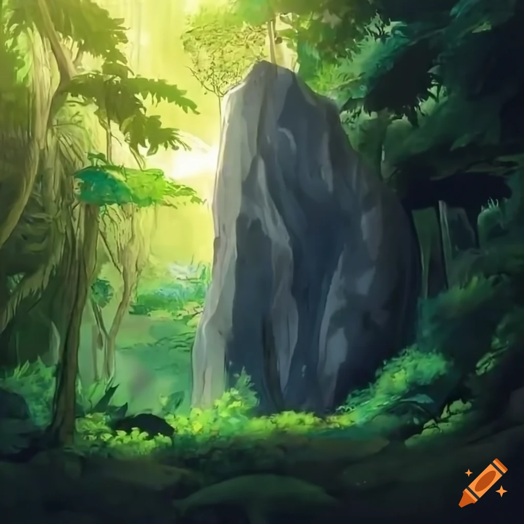 gray rock in a sunny tropical forest