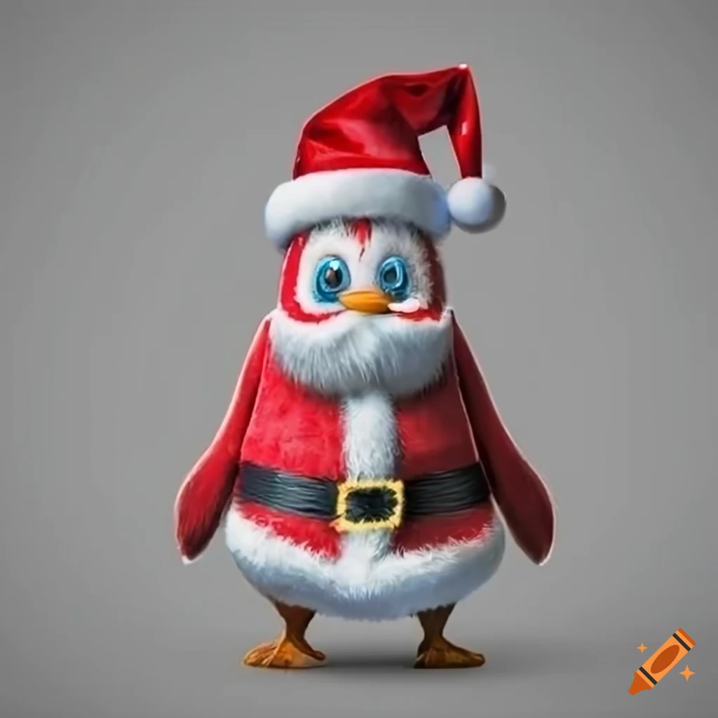 funny penguin dressed as Santa Claus