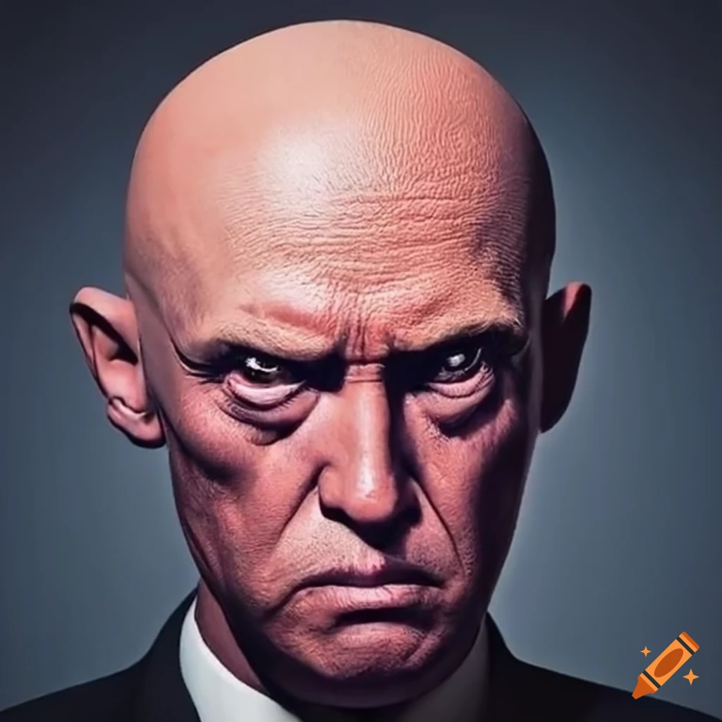 Satirical depiction of a bald and sad trump