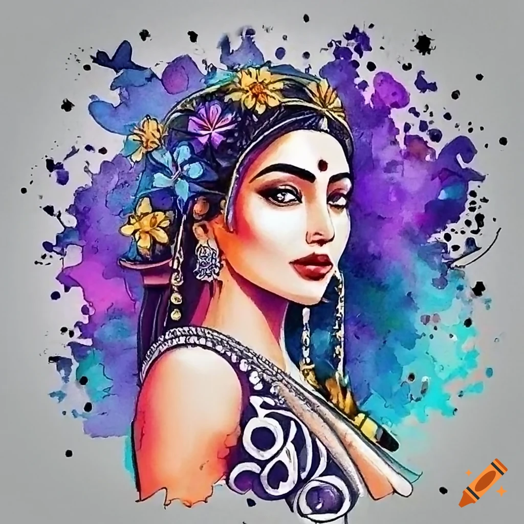 indian-ink-tattoo-design-of-a-beautiful-young-woman