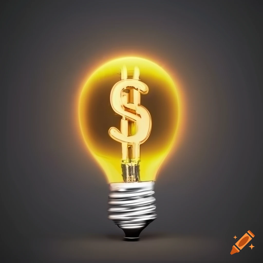 Bright dollar sign lightbulb on black background