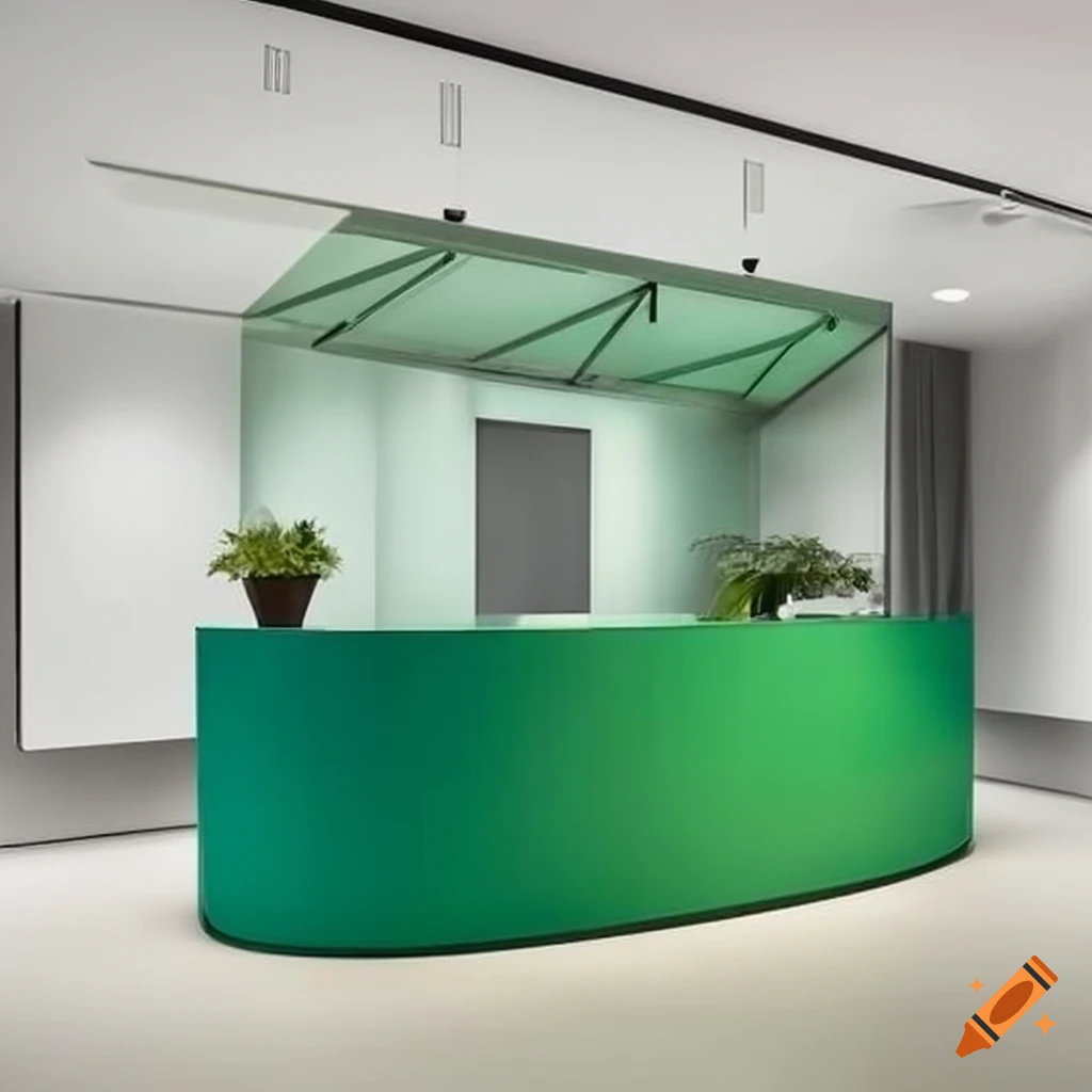 Modern green reception desk design for ebocréa on Craiyon