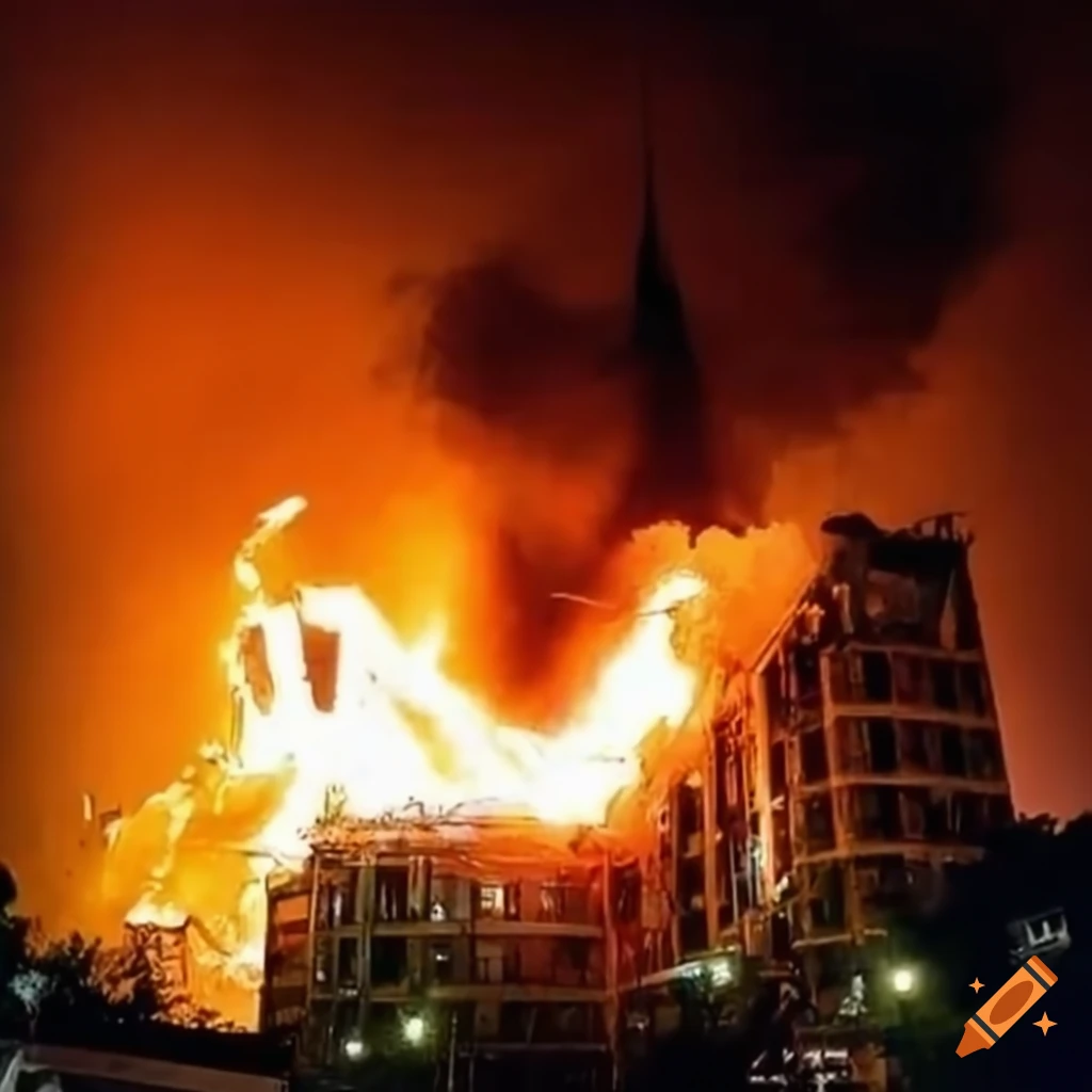 devastation after a plane crashes into a building