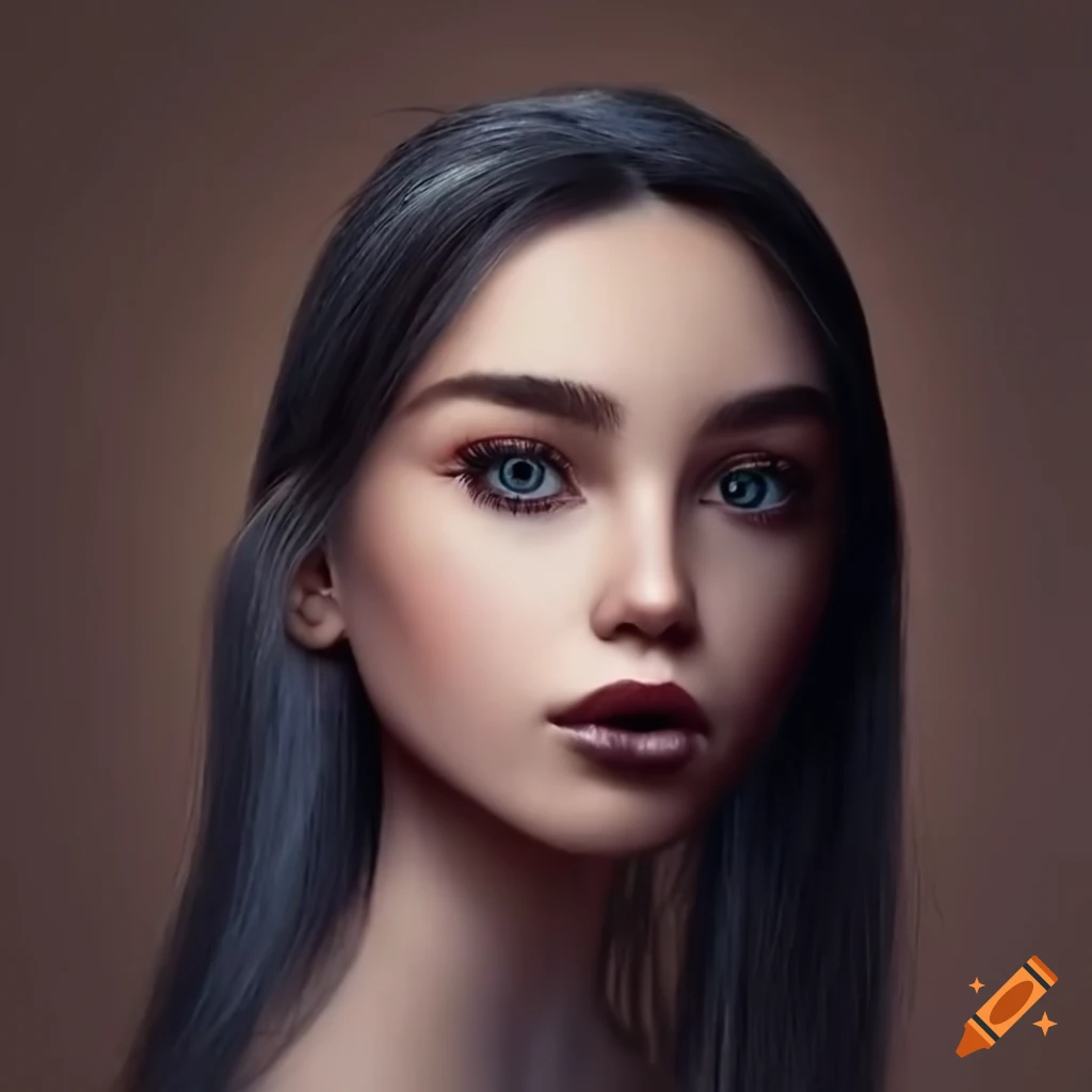 Portrait of a beautiful young woman with black eyes and long hair