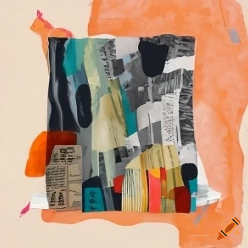 Mixed media collage with newspaper and oil paint