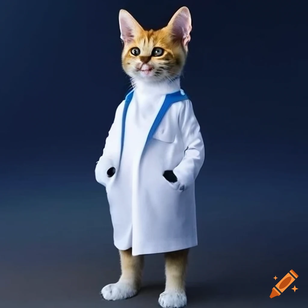 adorable 3d kitten in a white lab coat