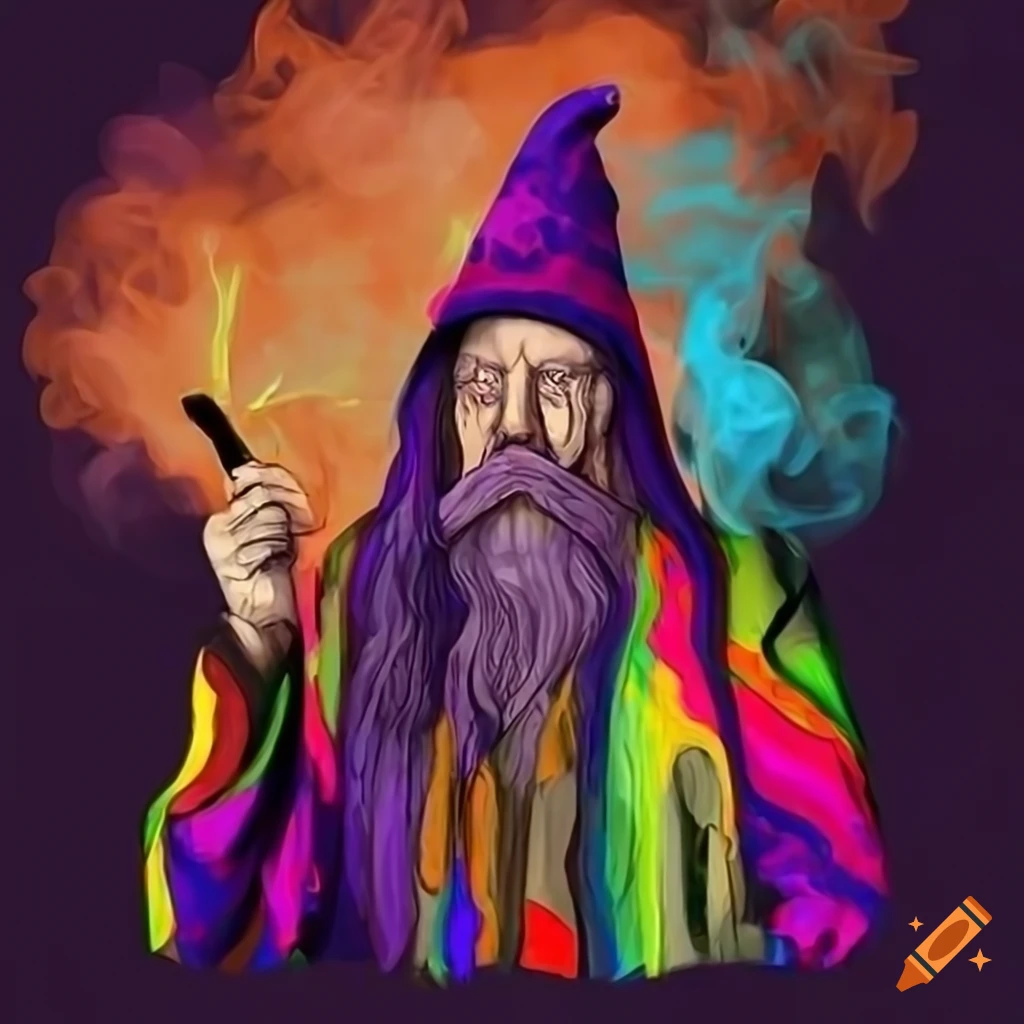 Mystical wizard blowing smoke from a pipe