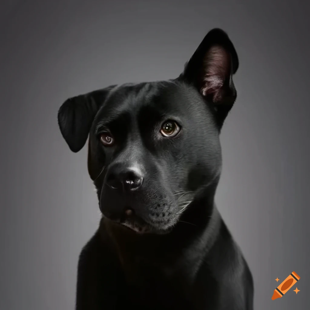 Black pitbull labrador mix sitting with a black cat on Craiyon