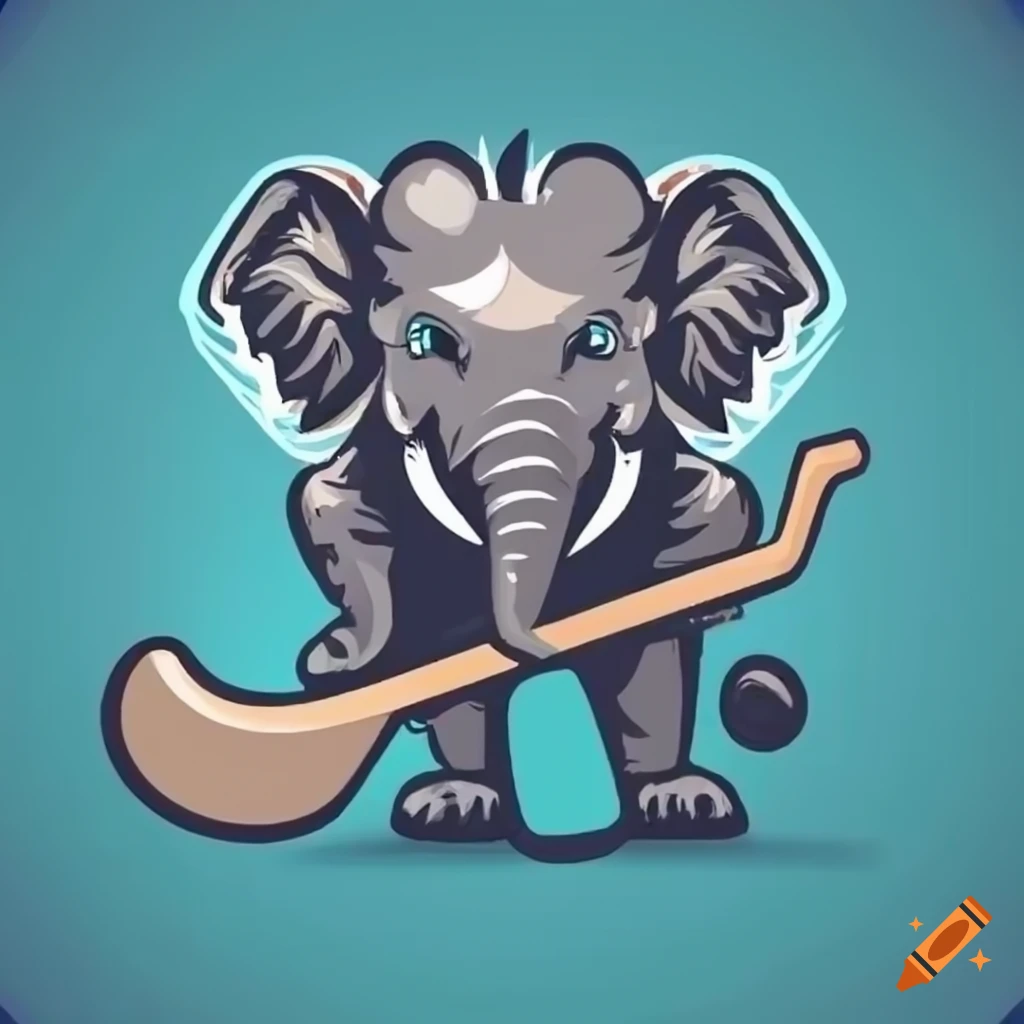 Logo design of an elephant with a hockey stick on Craiyon