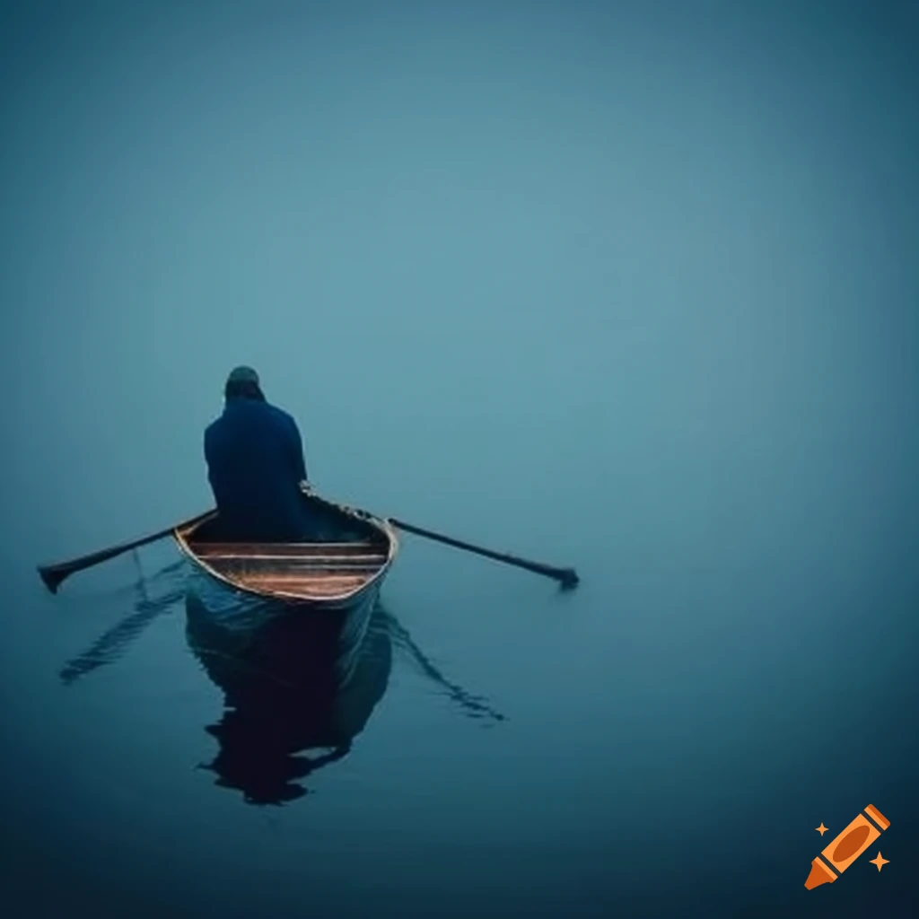 person rowing into dense fog