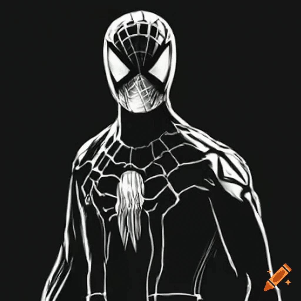 Black and white drawing of spiderman on Craiyon