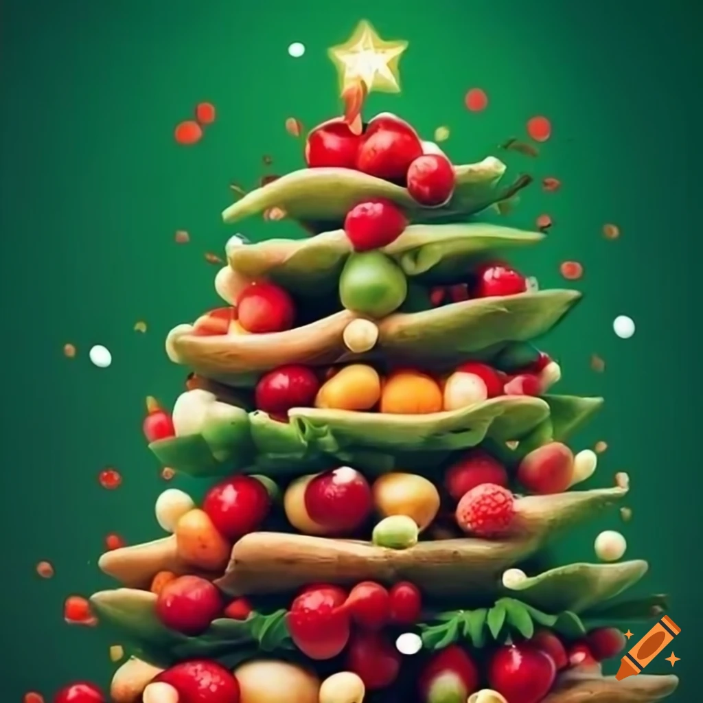 Christmas tree made of fruits and vegetables