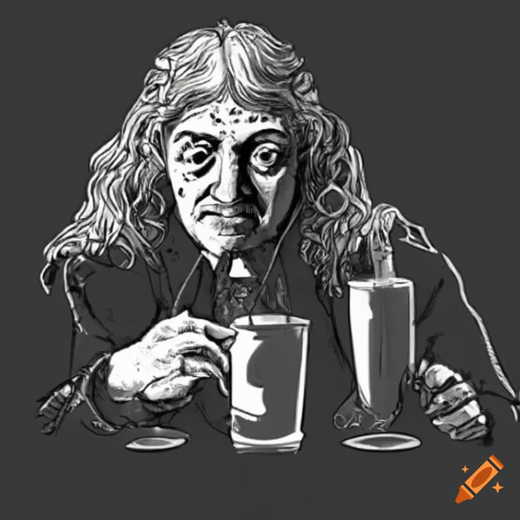 portrait of Rene Descartes enjoying a drink