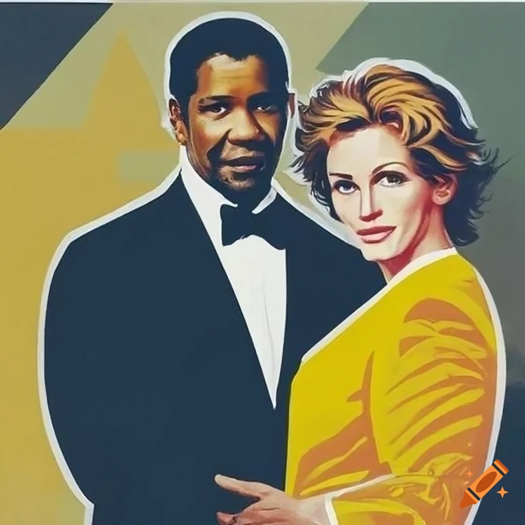 Soviet era propaganda poster with Denzel Washington and Julia Roberts