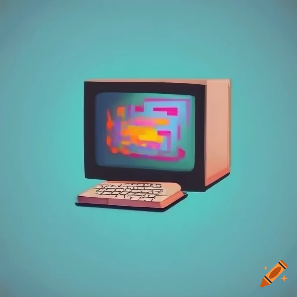 minimalist painting of a 90's computer with code
