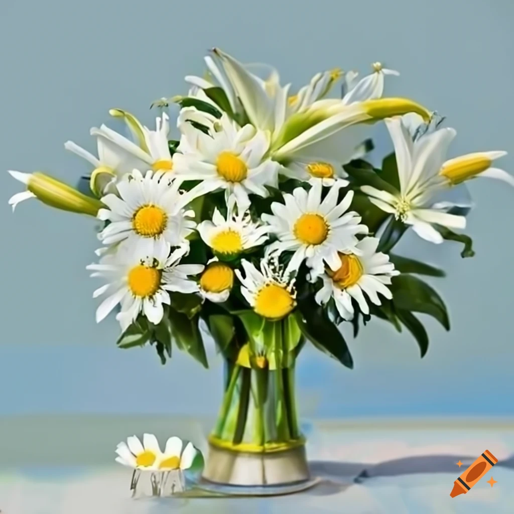 White lilies and daisies bouquet on Craiyon