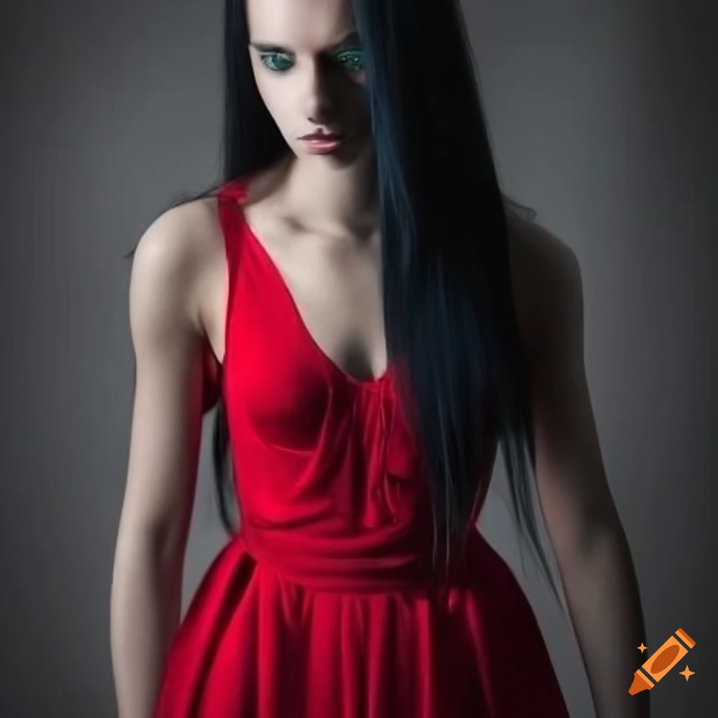 fantasy illustration of a fierce woman in a red dress