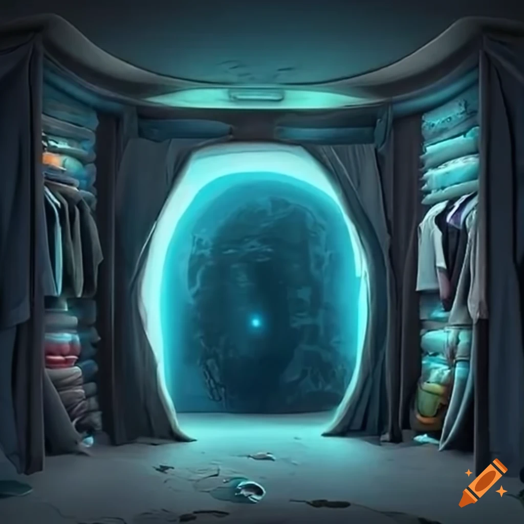 Mysterious kid's closet with a portal at the back