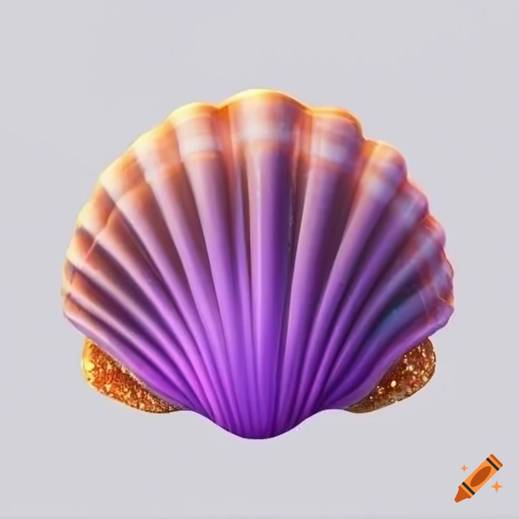 glittery purple seashell on white background
