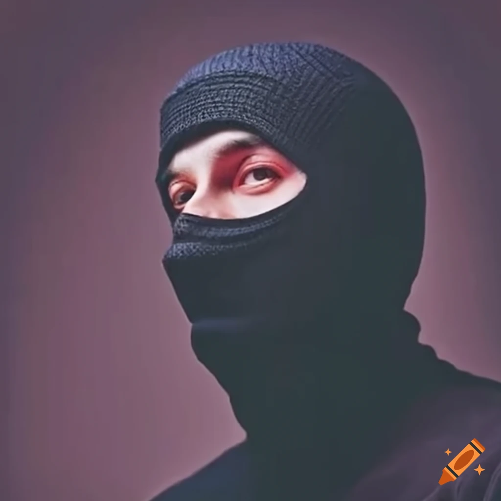 Rapper wearing a balaclava in a music studio on Craiyon