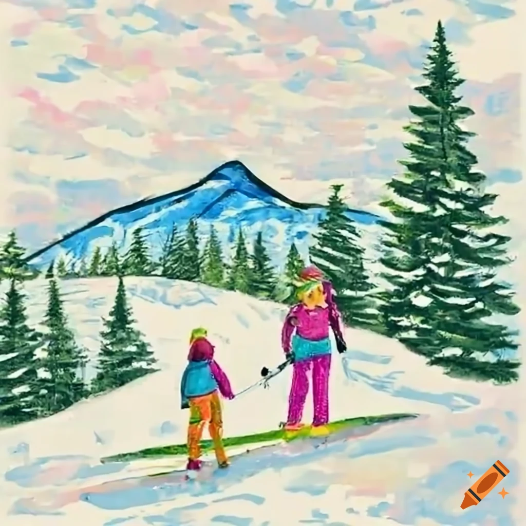 mother and daughter skiing and snowboarding in the mountains
