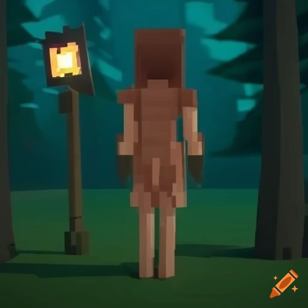 low poly 3d model of a woman in a dark forest