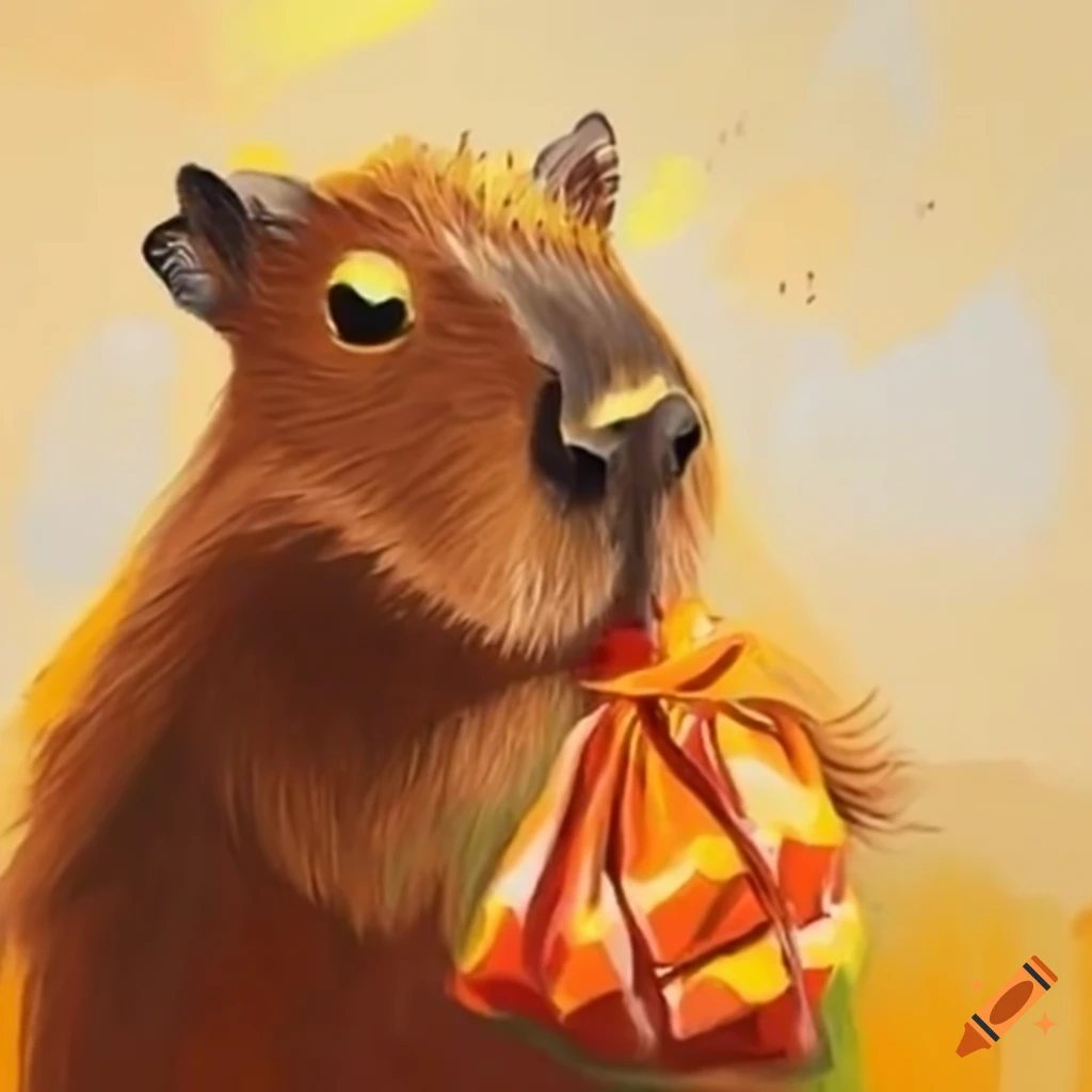 capybara with a bag of gifts