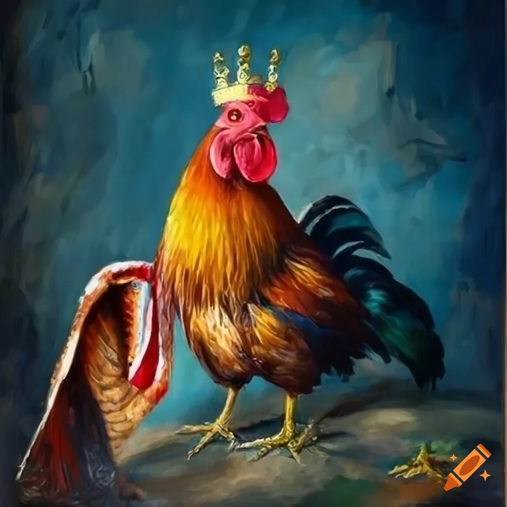 painting of a rooster dressed as a king