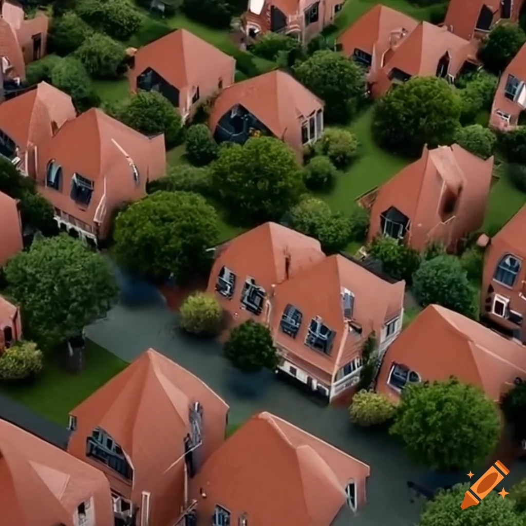 bird's eye view of a busy suburban neighborhood