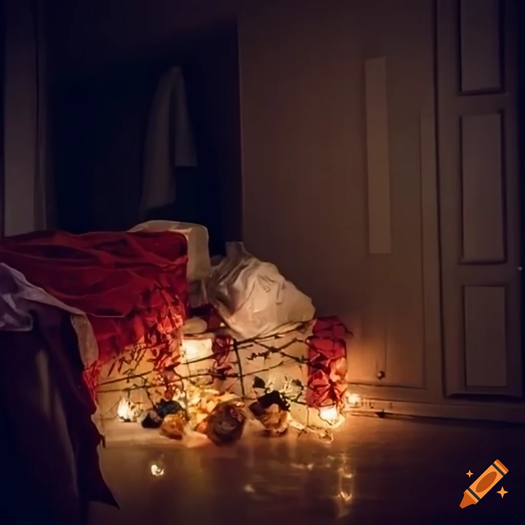 Christmas items scattered near a laundry basket